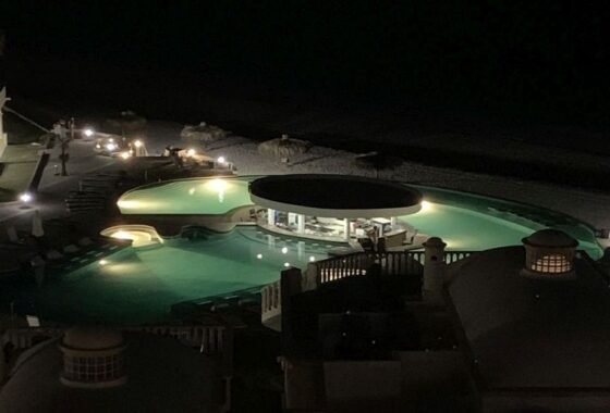 Las Palmas resort pool at night